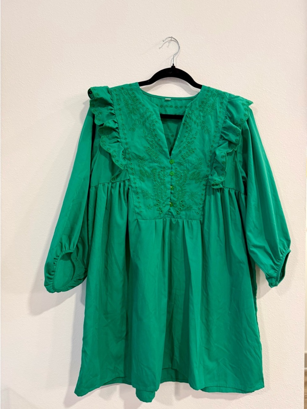 Green Ruffle-Trim V-Neck Women's Dress